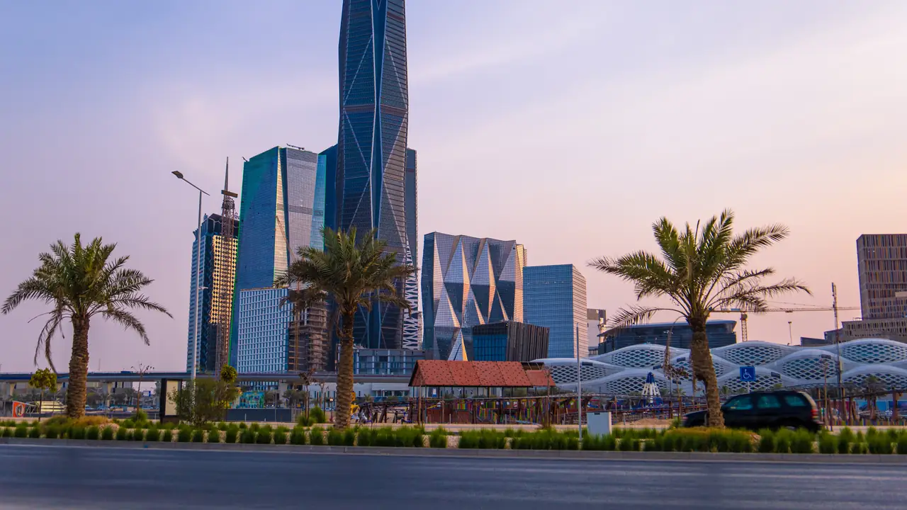 The King Abdullah Financial District in Riyadh at dusk